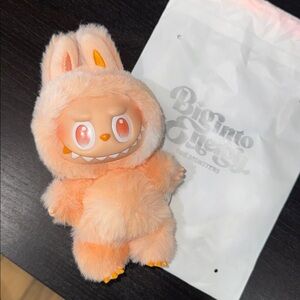LABUBU - HAPPINESS - Orange Furry Keychain tie die NEW- (no card)